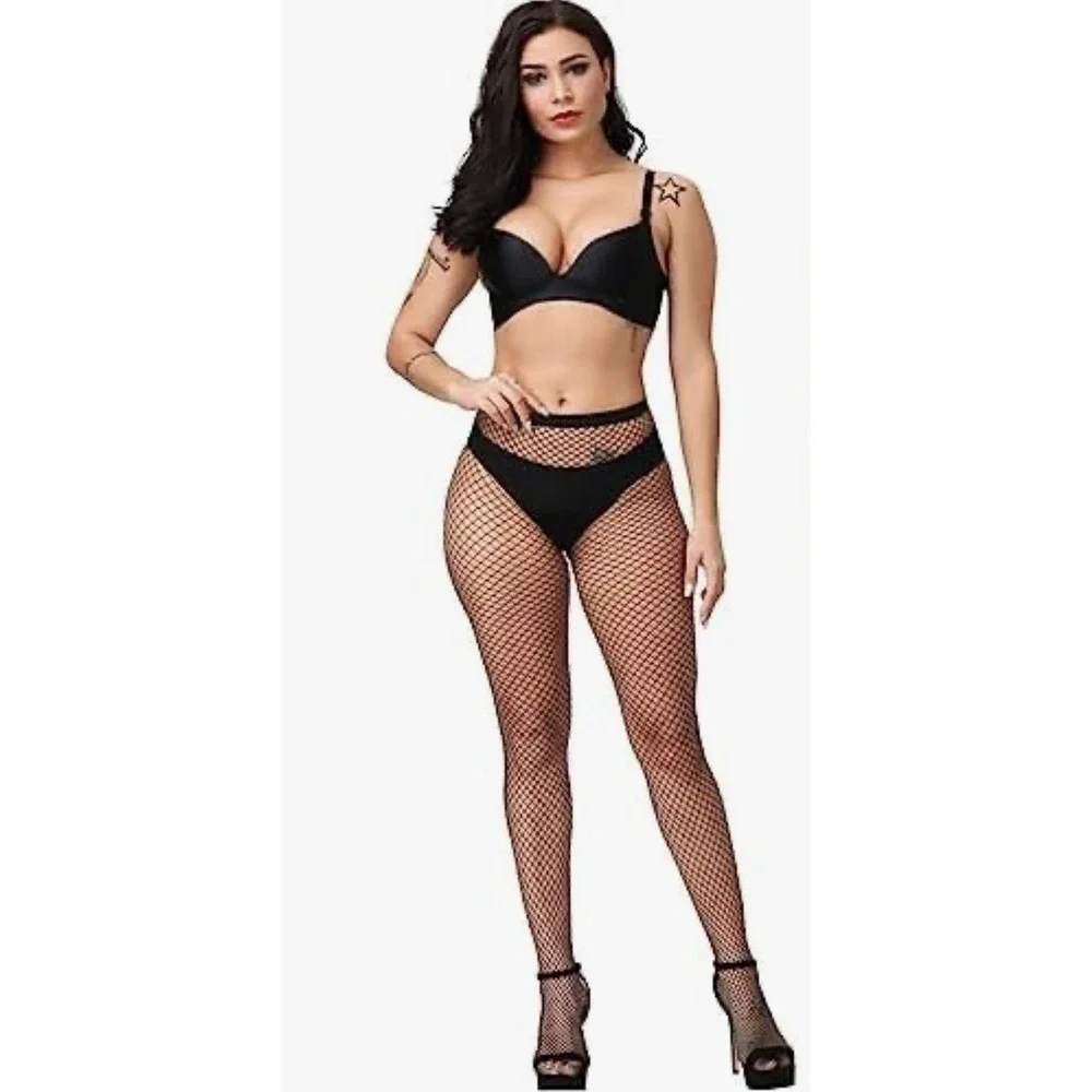 E-Laurels Womens High Waisted Fishnet‎ Tights Black Medium Hole Stockings New